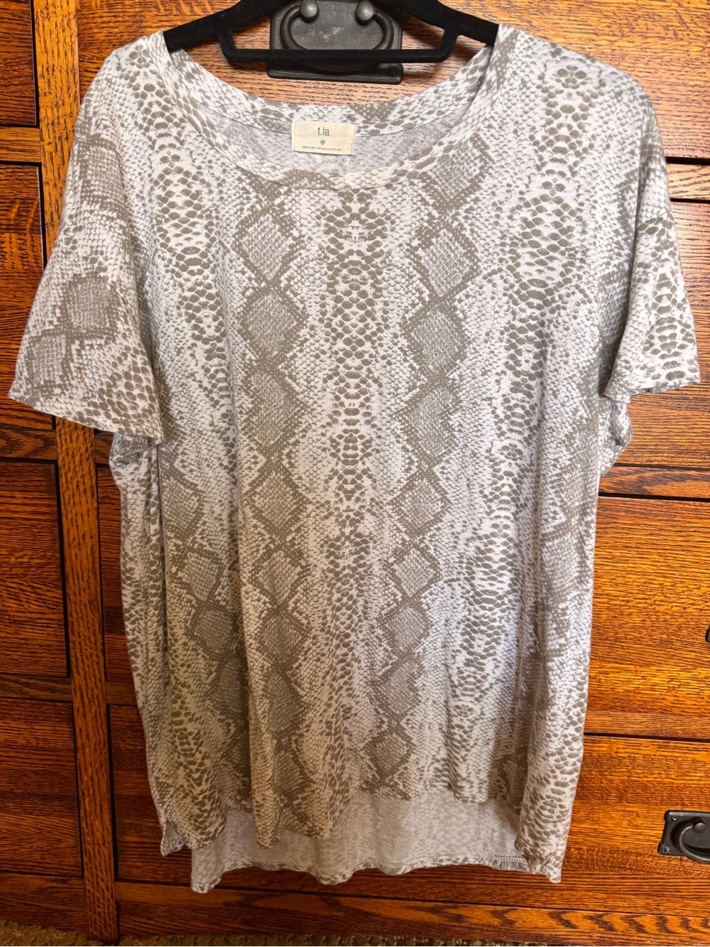 T.La Gray Snake Print Short Sleeve Top by Anthropologie